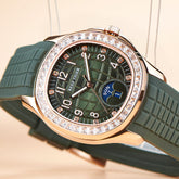 Reef Tiger RGA1805 39mm Square Automatic Mechanical Green Dial Watch - 50M Waterproof Multi Dial Week,Date Diamonds Bezel